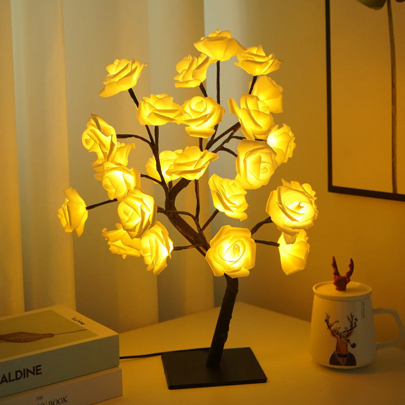 Romantic Rose Flower Night LED Light Wedding Bedroom Indoor Decoration Table Lamp