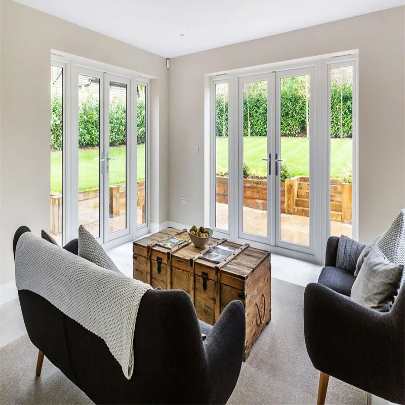 Hot Sale Luxury PVC Door Design Double Glass Entry Casement Doors with Slim Handle for Commercial