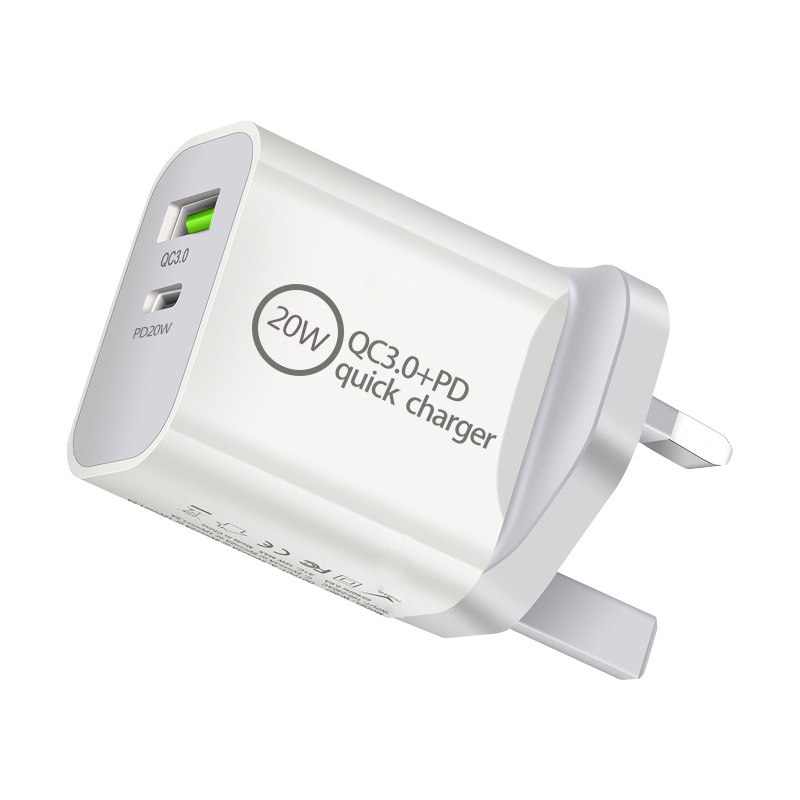 Custom Brand QC3.0+Pd 20W Charger Adapter Quick Charge USB+Type Dual Ports Portable Travel USB Wall Charger for All Smartphones