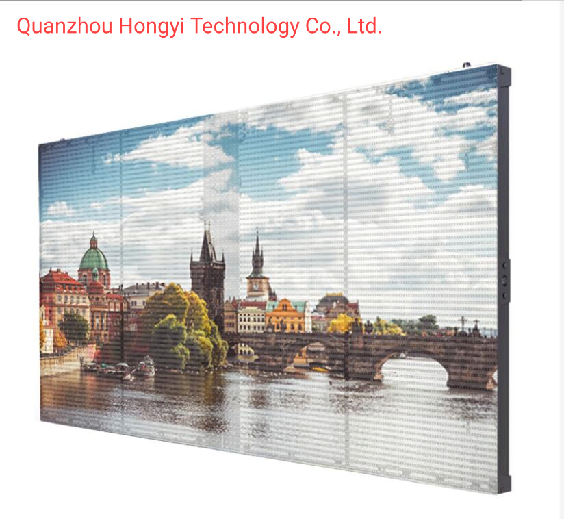 High Brightness P3.91-7.81 Semi Outdoor Giant Building Curtain Advertising Glass Transparent LED Display Screen