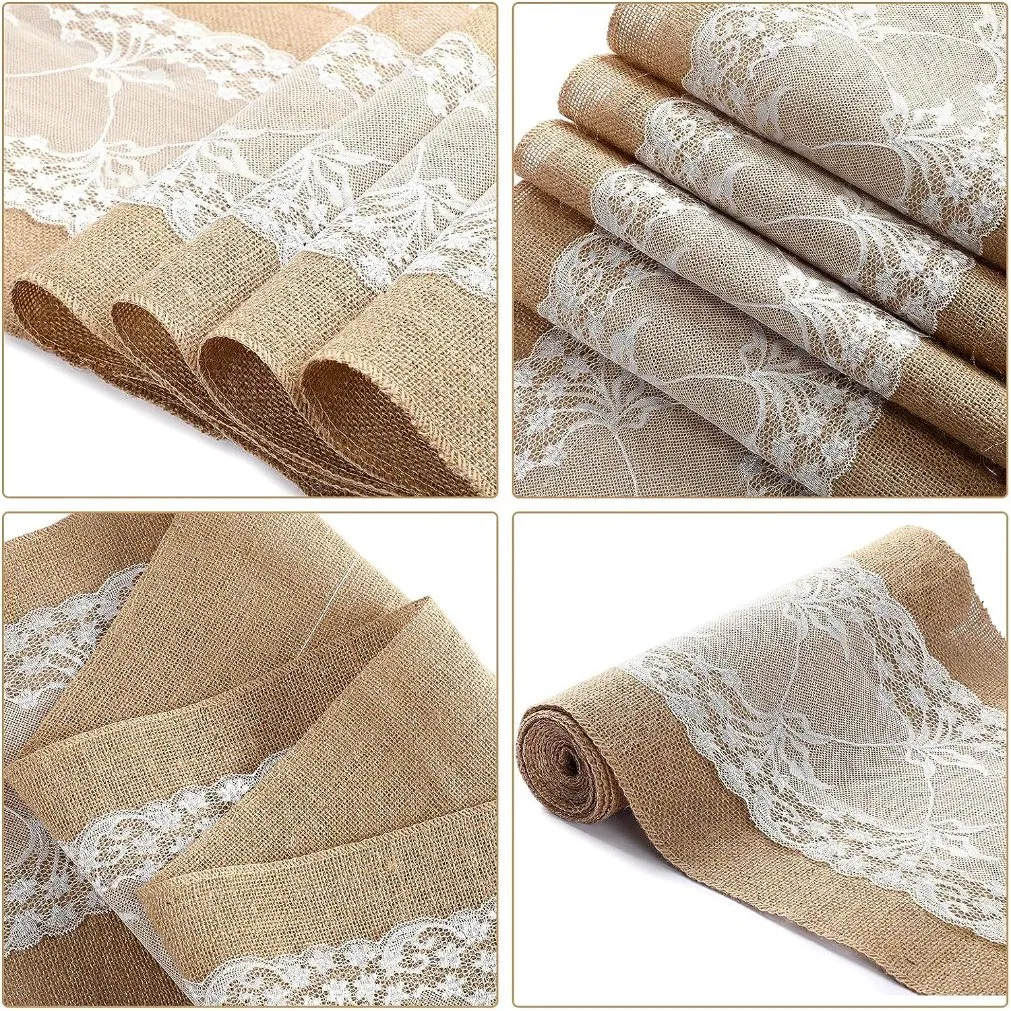 Wedding Customize White Lace Buralap Table Runner