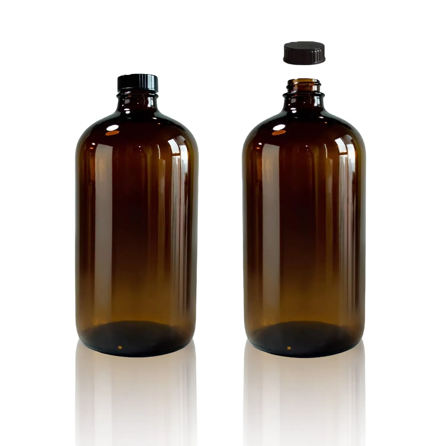 Premium 32oz Amber Boston Glass Bottle for Chemical Storage