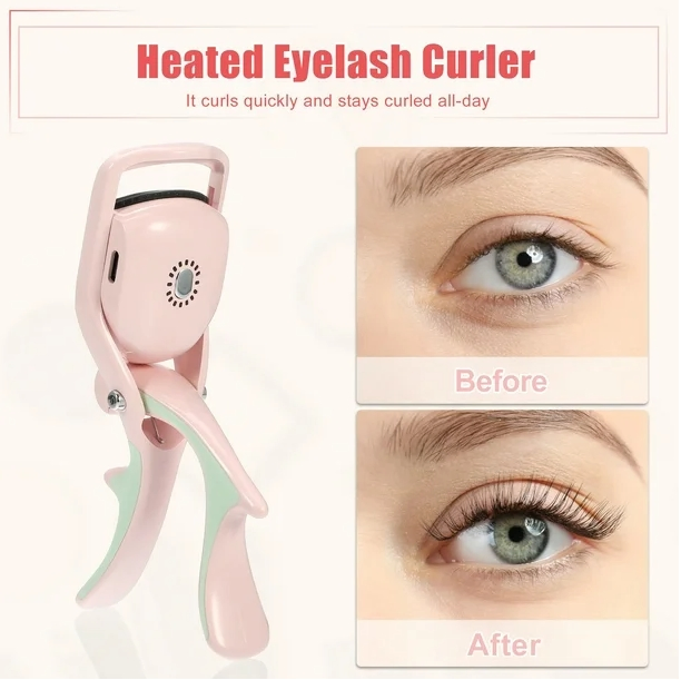 Eyelash Curler 3 Temperature Heating Eyelash Curler for Lift and Curl Natural Eyelashes Pink