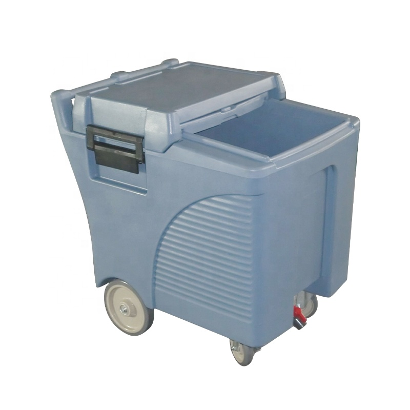 125L Plastic Ice Cube Storage Cart Insulated Ice Caddy with Slide Lid