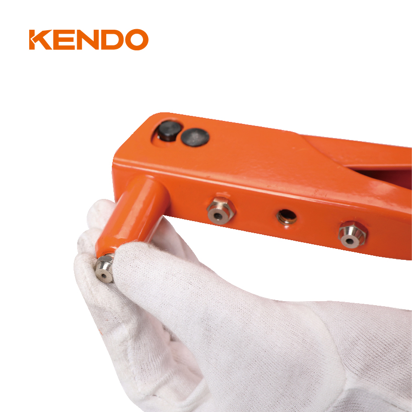 Kendo Hand Riveter with 4 Interchangeable Nose-Pieces for Rivets: 3/32" (2.4mm) , 1/8" (3.2mm) , 5/32" (4mm) , 3/16" (4.8mm) and a Nose-Changing Wrench