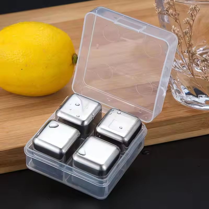 Bar Refreezable Icecubes Stainless Steel Ice Block Metal Reusable Ice Cubes for Drinks Whiskey Wine