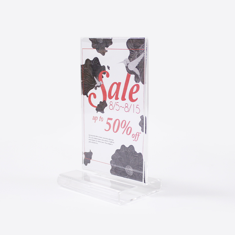 T Shape Clear Acrylic Insert Card Sign Holder Custom Sizes