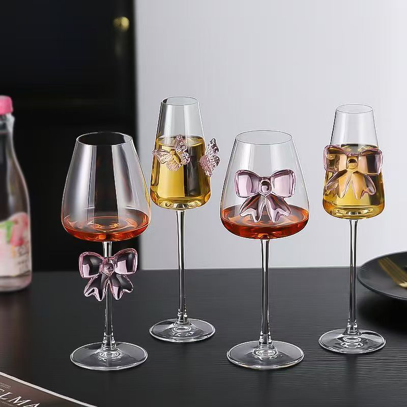 OEM High Fashion Adorable Girl Champagne with Bow Niche Crystal Glass Wine Red Wine Cup