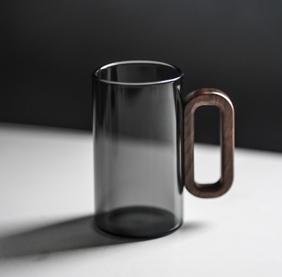 Premium Elegant Borosilicate Glass Cup with Stylish Walnut Grip