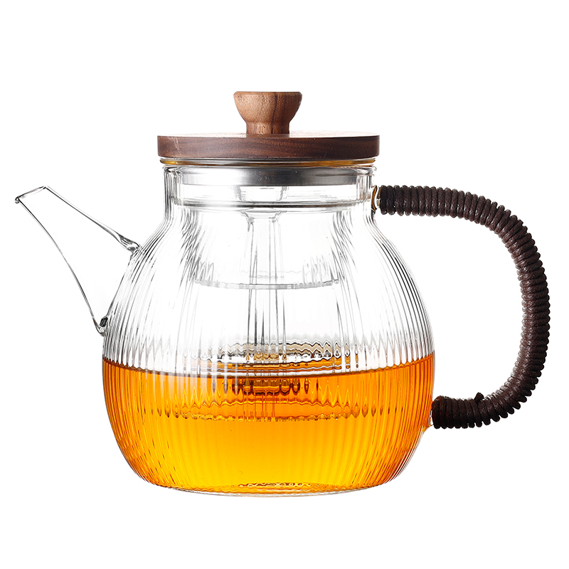 Hot Selling Glass Tea Pot Set Heat Resistant Theiere Tetera Glass Teapots with Wooden Lids