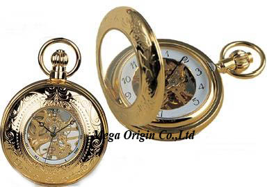Luxury Men's Antique Gold Plated Mechanical Skeleton Pocket Watches