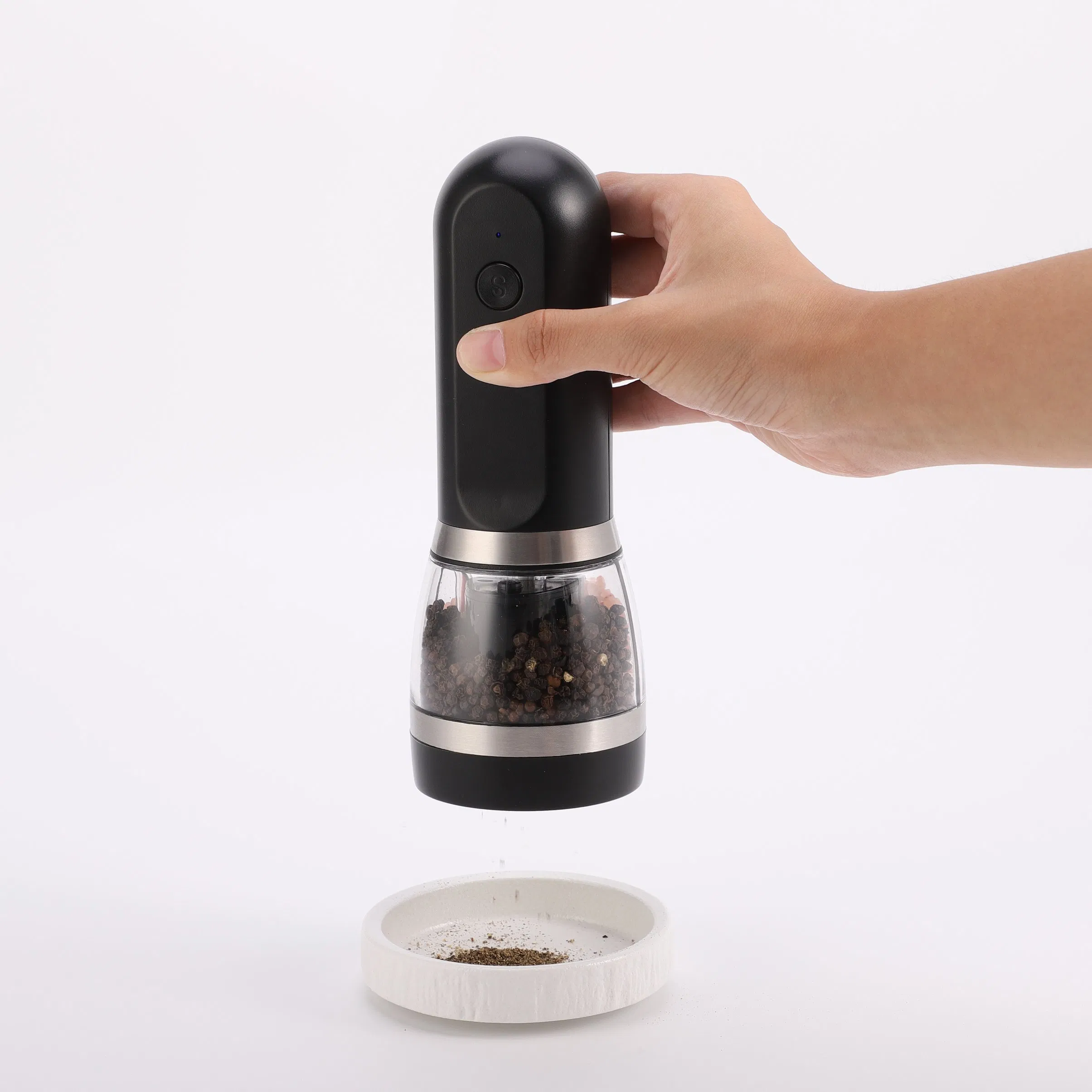 Home Kitchen Portable Seasoning Grinder Pepper Sea Salt Two in One Electric Grinder with LED Lighting