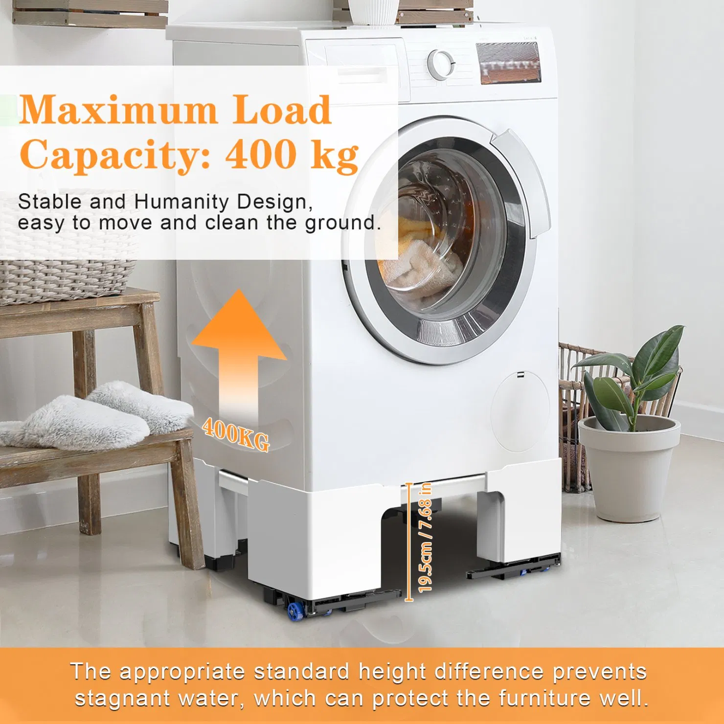 Adjustable Plastic Fridge Washing Machine Base Stand Movable Bracket