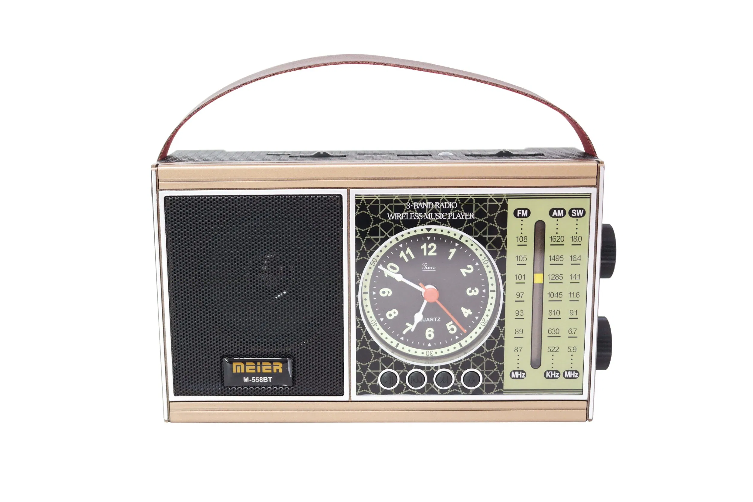 Mini Radio Portable 3-Band Am FM Sw Radio, TF Card and MP3 Player, Rechargeable Speaker, Bluetooth Retro Design, Flashlight Function Meier M-561bt
