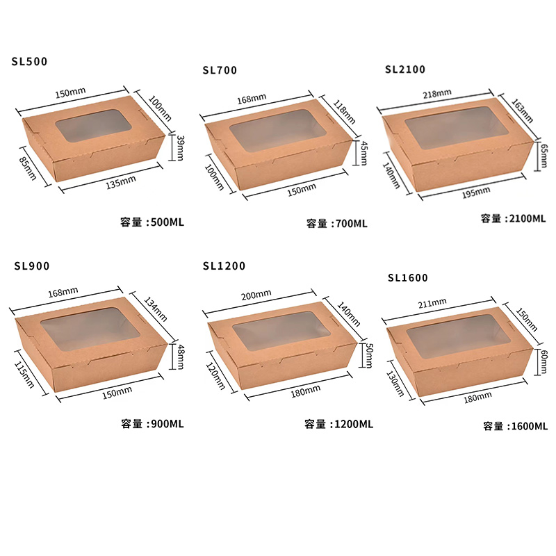 Kraft Paper Box with Window for Salads, Pasta, and Rice Dishes