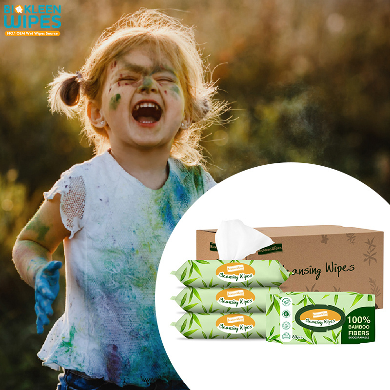 Biokleen Customized Logo Bamboo Water Wipes Sensitive Skin Toallitas Desmaquillantes Organic 100% Biodegradable Plant-Based Bamboo Cloth Babi Wipe