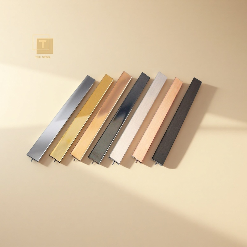 India 201 304 Stainless Steel T-Shaped PVD Profile Metal Trim T Patti for Wall Transitions