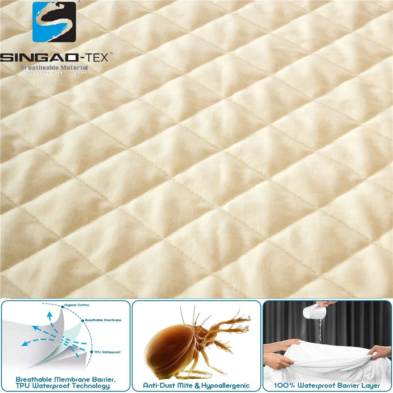 Quilted Hypoallergenic 100% Waterproof Terry Elastic Cotton Velvet Soft Comfortable Fitted Cover Bed Bug Proof