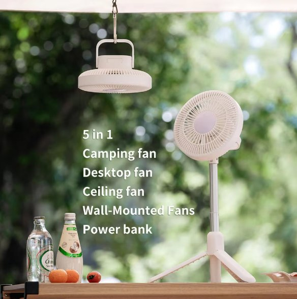 Rechargeable Camping Fan Desk Floor Portable Tripod Fan LED Tent Light Power Bank Smart Remote Control Indoor Outdoor Fan