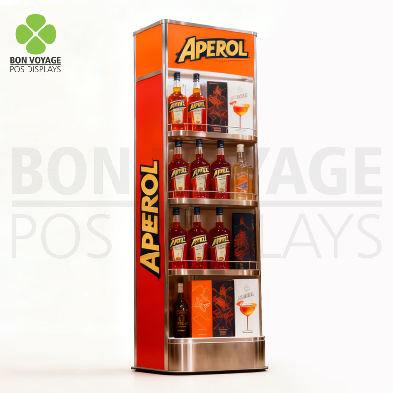 Custom POS Metal Trolley Cart Energy Drinks & Beverage Display Racks with Casters