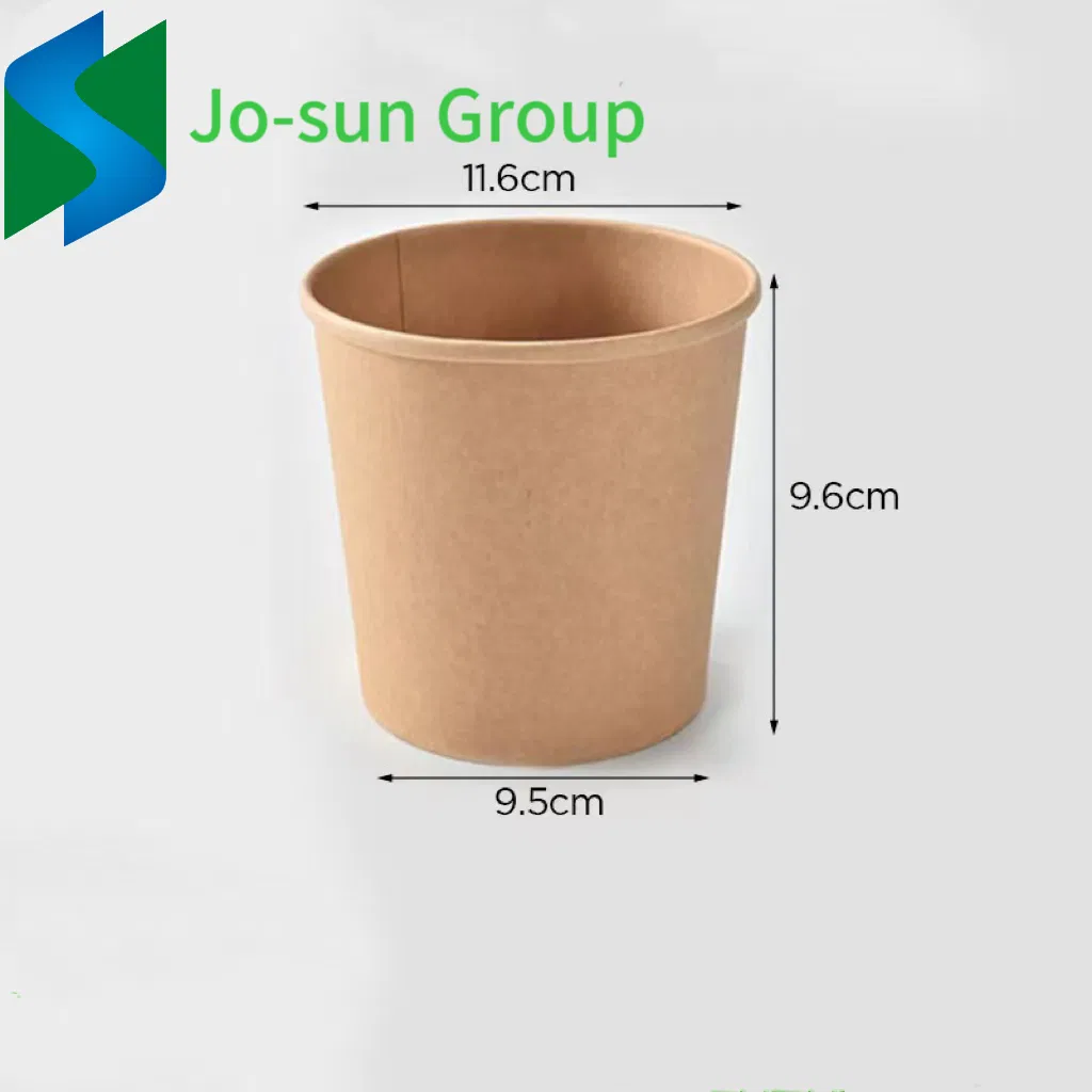 Jo-Sun Disposable Kraft Paper Soup Cup with Paper Lid Lunch Packing Takeout Food Packaging Bucket