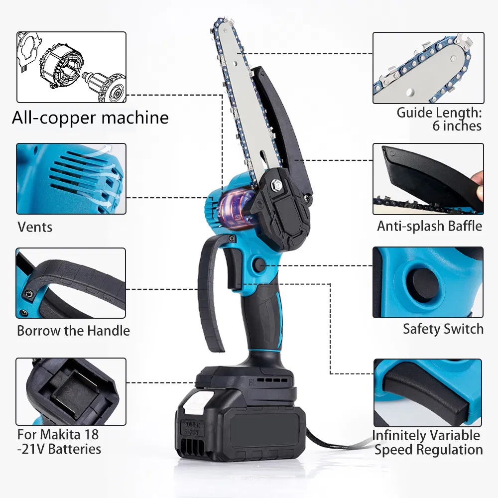 High Power Handheld Cordless Chainsaw Garden Tool Small Electric Saw Lithium Battery Portable Woodworking Chain Saw