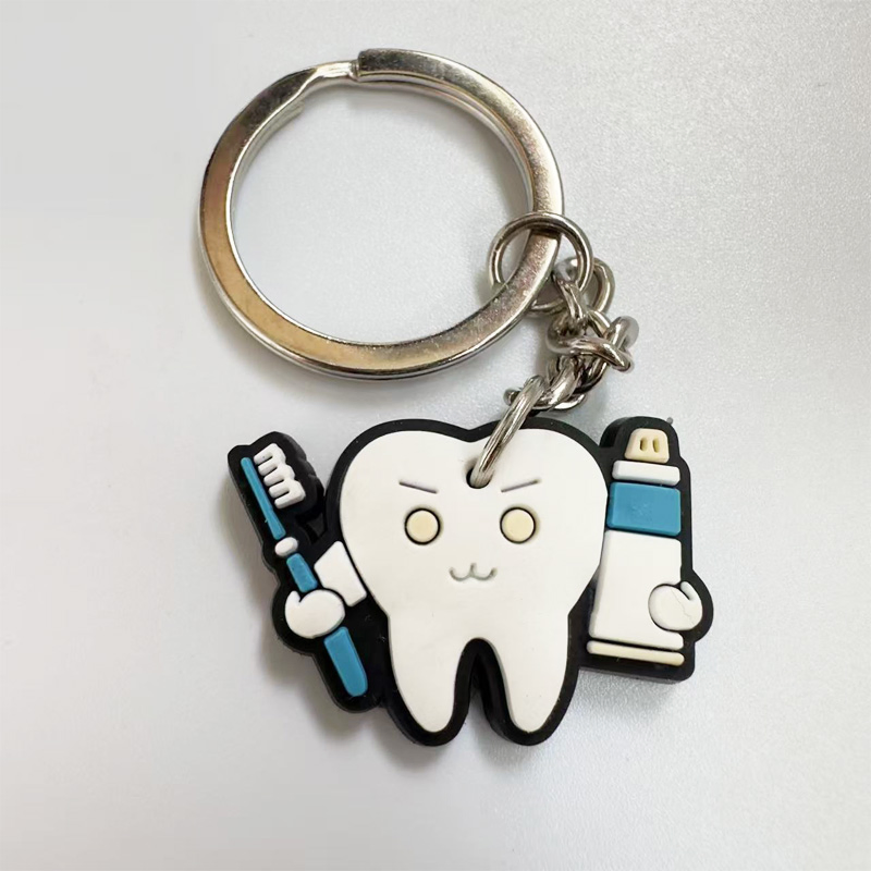 Dental Gift Cute PVC Tooth Shape Keyring Dentist Cartoon Keychain