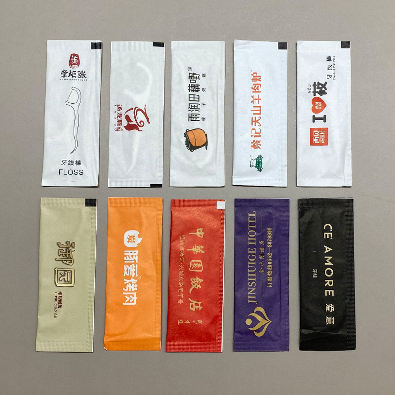 Custom Wrapped Dental Floss Pick Single Packed Restaurant Diosposable 2 in 1 Plastic Dental Floss Stick Toothpick with Logo