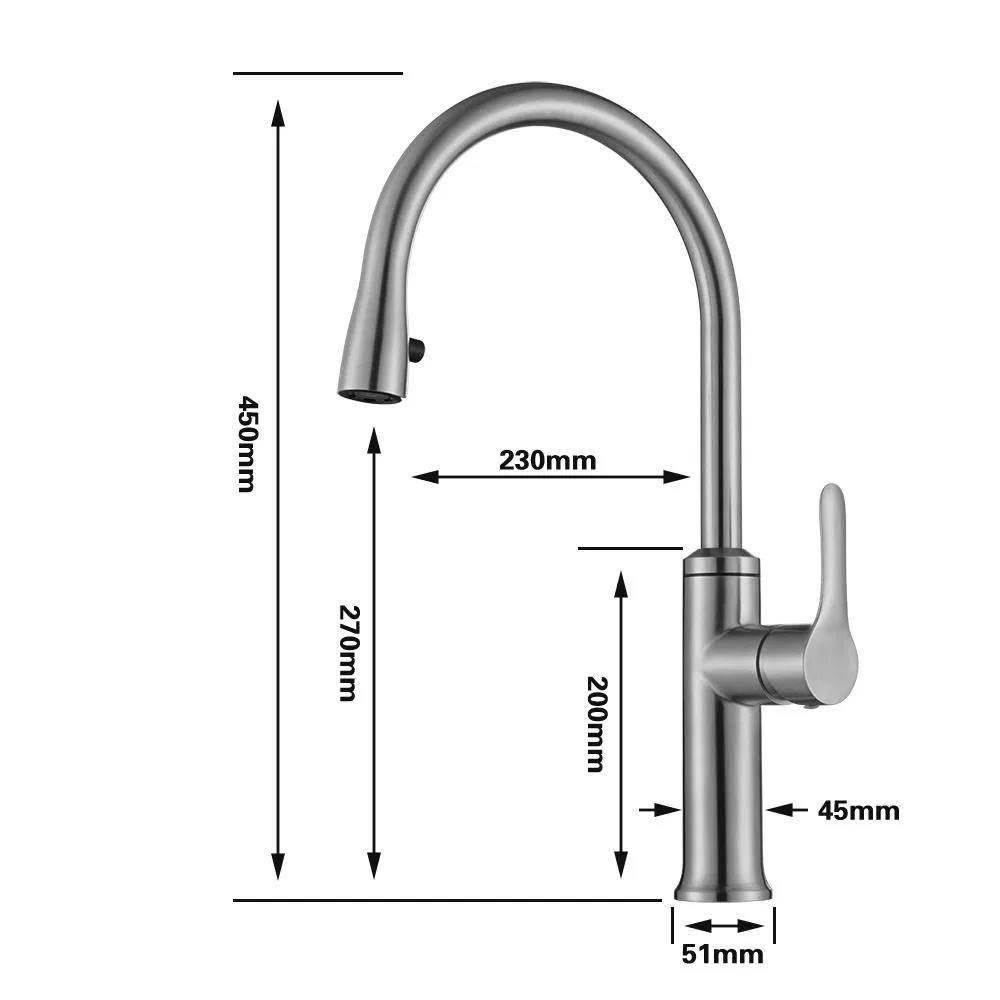 304 Stainless Steel Single Handle Single Hole Deck Mounted Kitchen Faucet