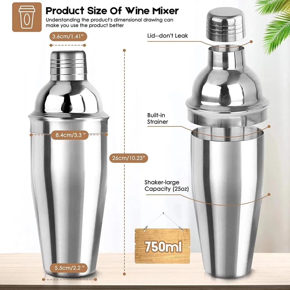 Custom Logo Bartender Kit Boston Cocktail Shaker for Mixed Bar Tools Set