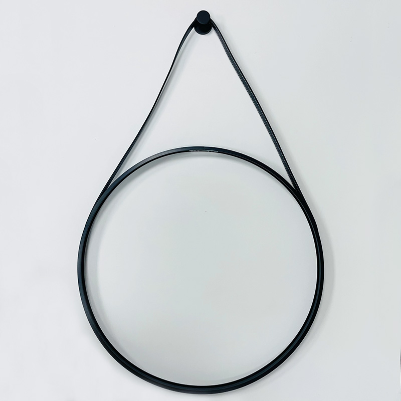 Hot Sales Simple Design Round Shape 60cm/70cm/80cm/90cm Aluminum Material Black Color Mirror Frame with Hanging Belt