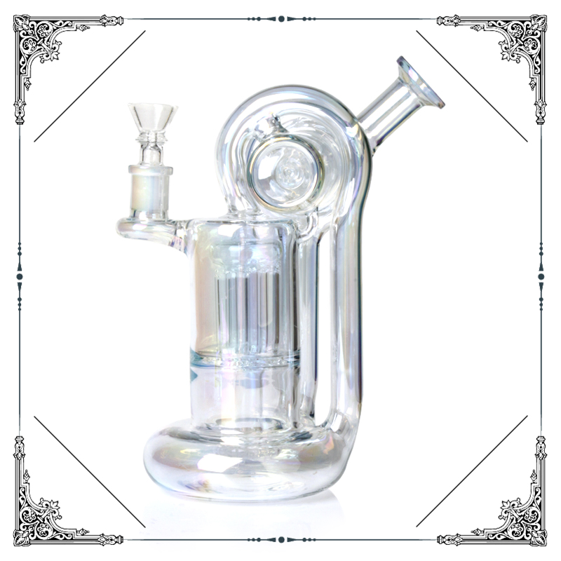 Phoenix Glass 9 Inches Holographic Rainbow Recycler Glass Hookah Smoking Water Pipe Oil DAB Rig Wholesale