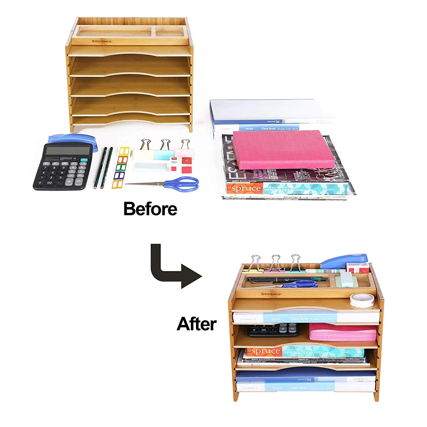 Stylish Bamboo File Organizer with Flexible Shelf Design