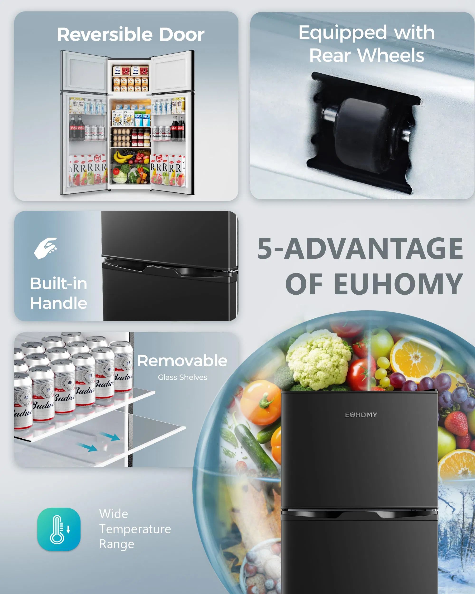 Euhomy Refrigerator 7.4 Cu. FT 200L Apartment Size Fridge with Separate Freezer