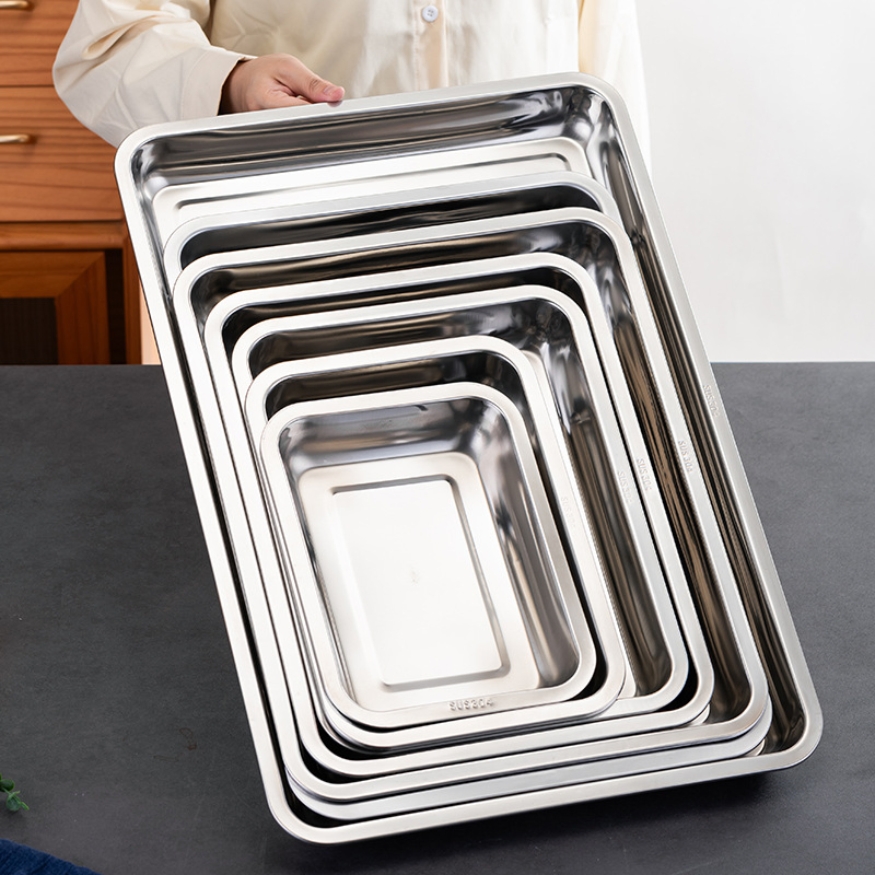 Silver Metal 304 Stainless Steel Dish Food Fruit Cake Baking Tray