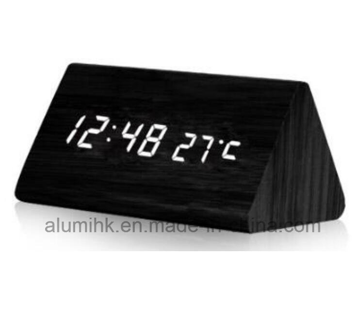 LED Clock Table Wooden Alarm Clock for Hotel Temperature Display