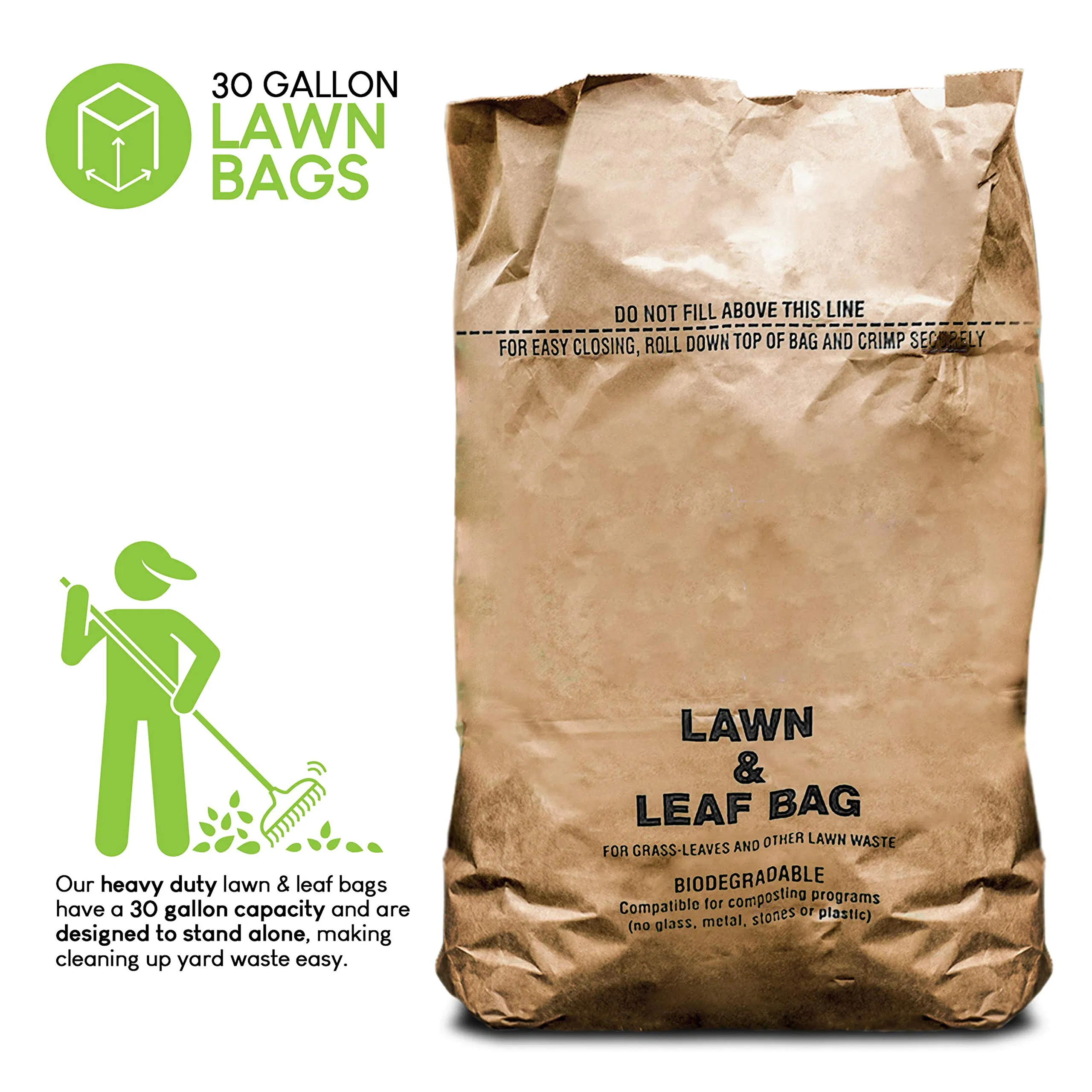 Multi Layers Large Kraft Lawn and Leaf Bags Eco-Friendly Heavy Duty Trash Bags, Tear Resistant Yard Waste Bags for Grass Clippings, Leaves for Home and Garden