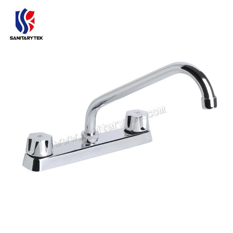 Sink Mixer Double Handle Water Kitchen Faucet Chrome South American Style 8 Inch