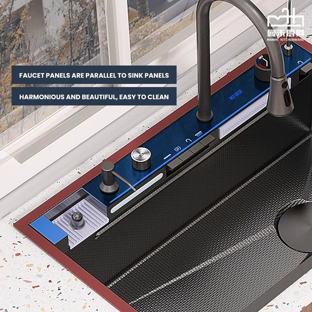 New Undermount Waterfall Kitchen Sink Flying Rain Sink Multifunctional Sink Nano Black Sink Whale