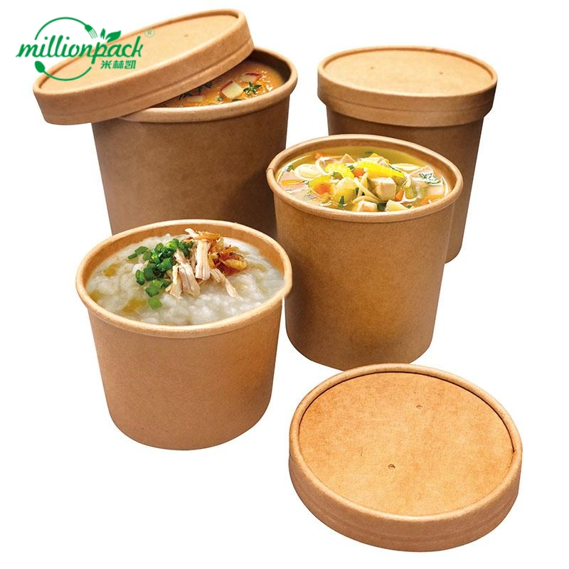 Microwave Safe Kraft Paper Soup Bowl Food Packaging Container for Reheating Convenience