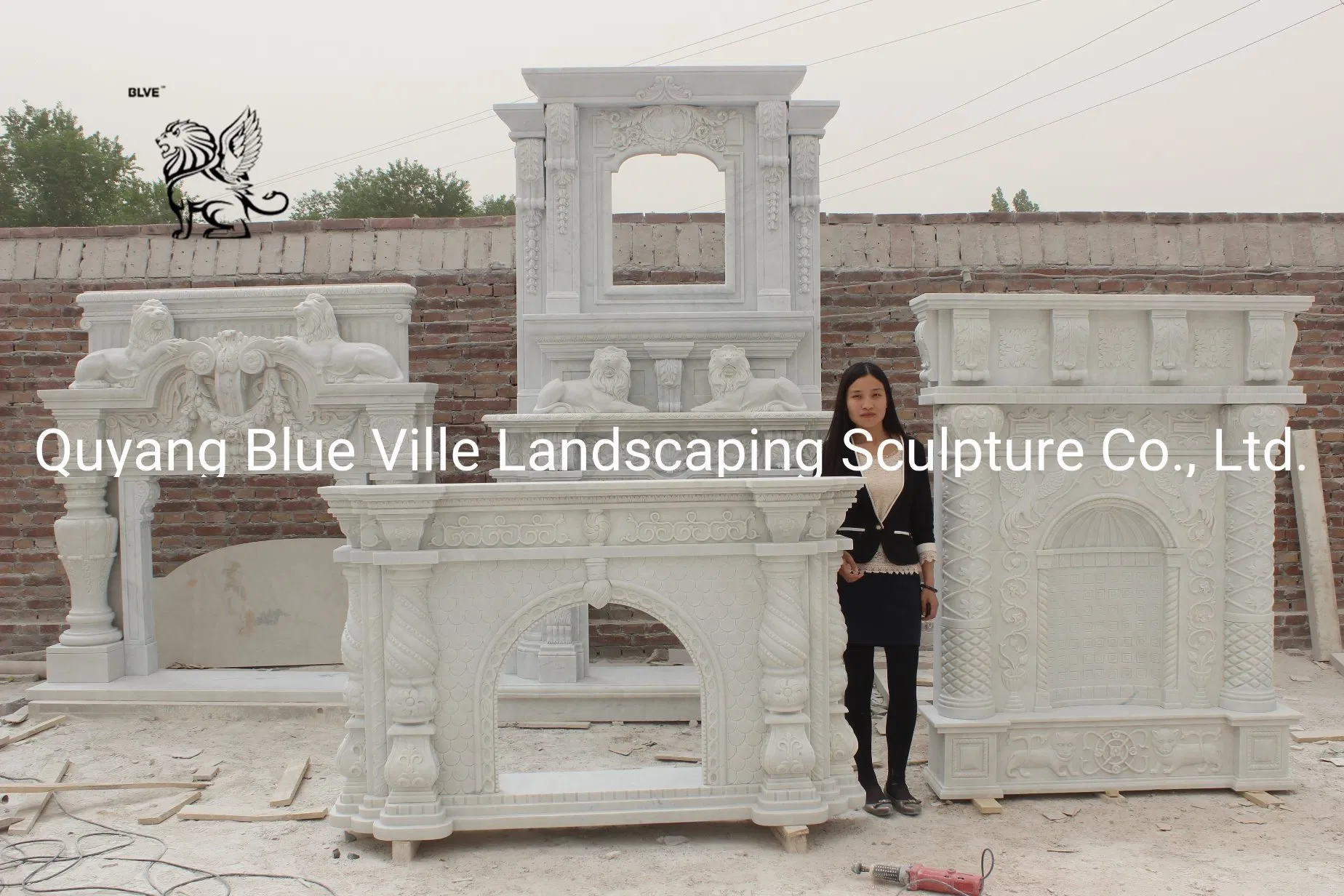 Factory Price White Marble Stone Luxury Indoor Fireplace MFG-10