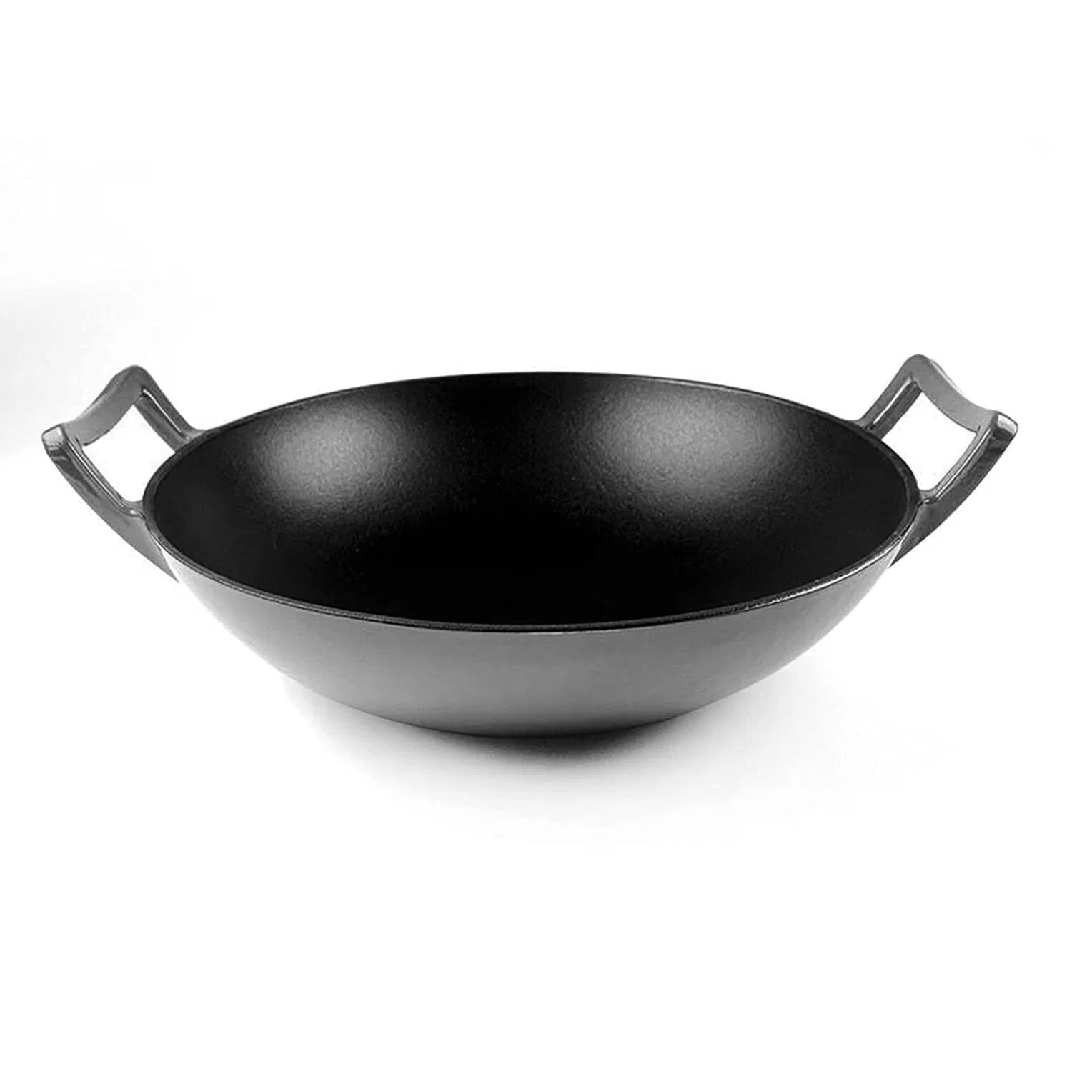 2024 Hot Sale China Wok Wholesale High Quality Non Stick Pre-Seasoned Cast Iron Wok with Double Handles and Wooden Lid