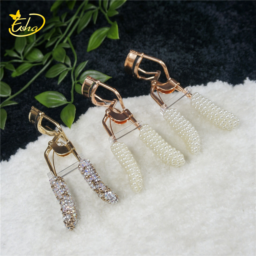Makeup Jewelled Pearl Diamond Non-Slip Handle Stainless Steel Lashes Eyelash Curler