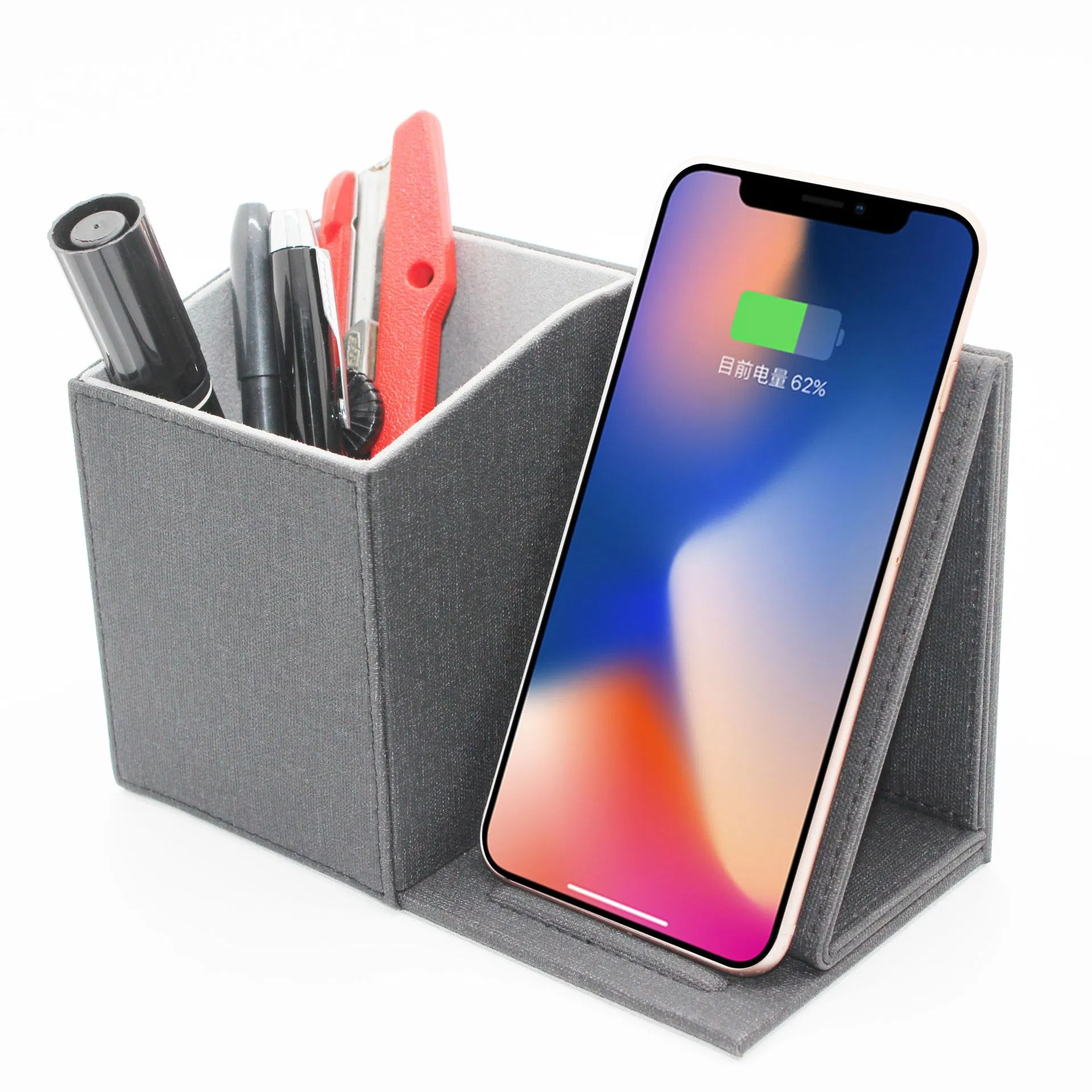 Custom Leather Wireless Charger Base 5W Pen Holder Mobile Phone Induction Charger