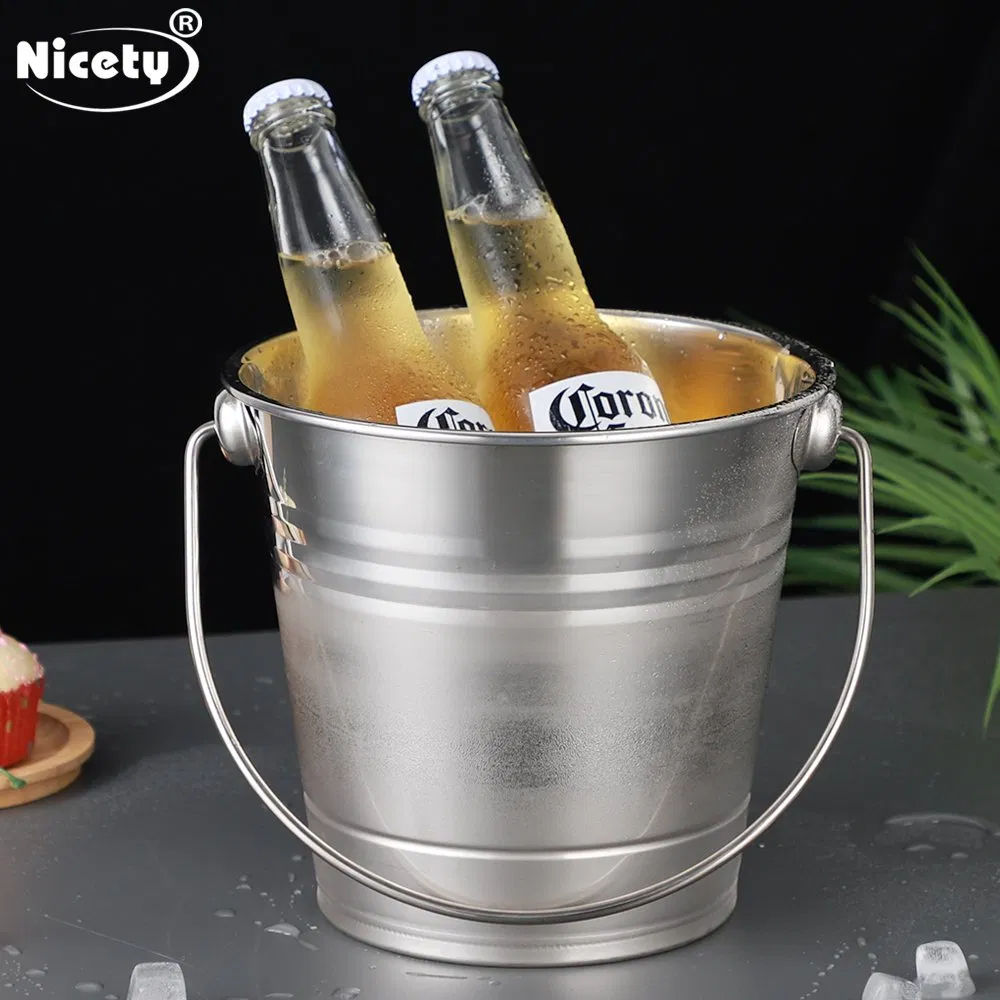 Thickened Ice Barrel Bar KTV Spit Champagne Cold Beer Red Wine Tank Stainless Steel Ice Bucket with Ice Cubes