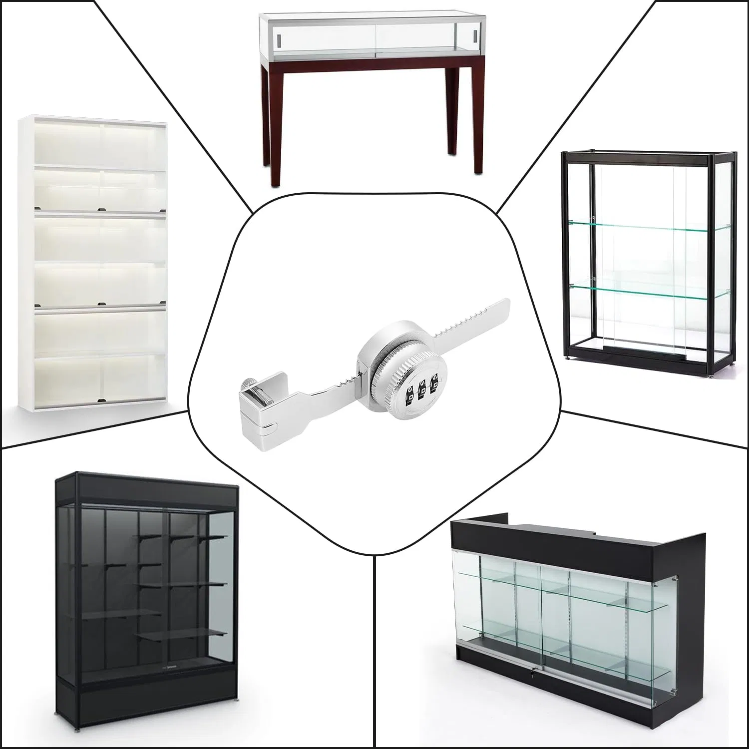 Exhibition jewelry Showcase Code 3 Digit Combination Sliding Glass Lock