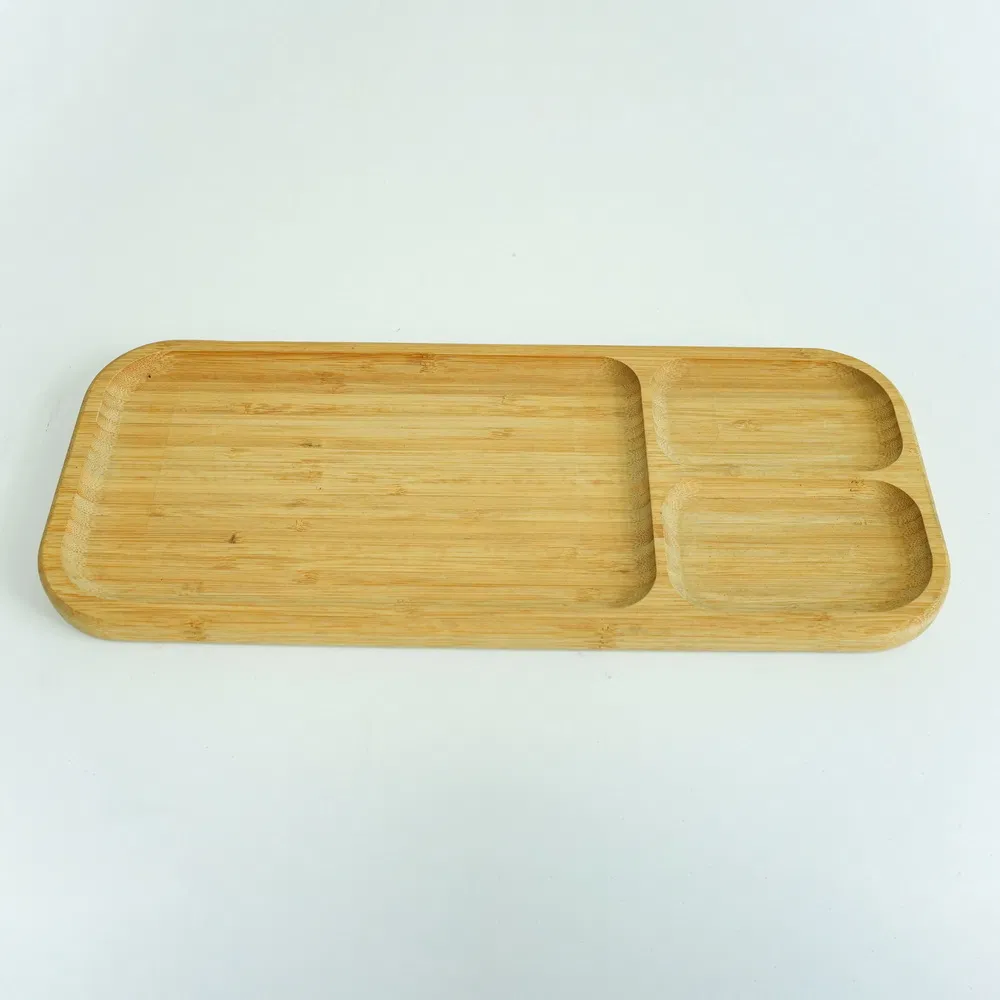 Three Compartments Bamboo Portion Plate Divided Dinner Snack Plates