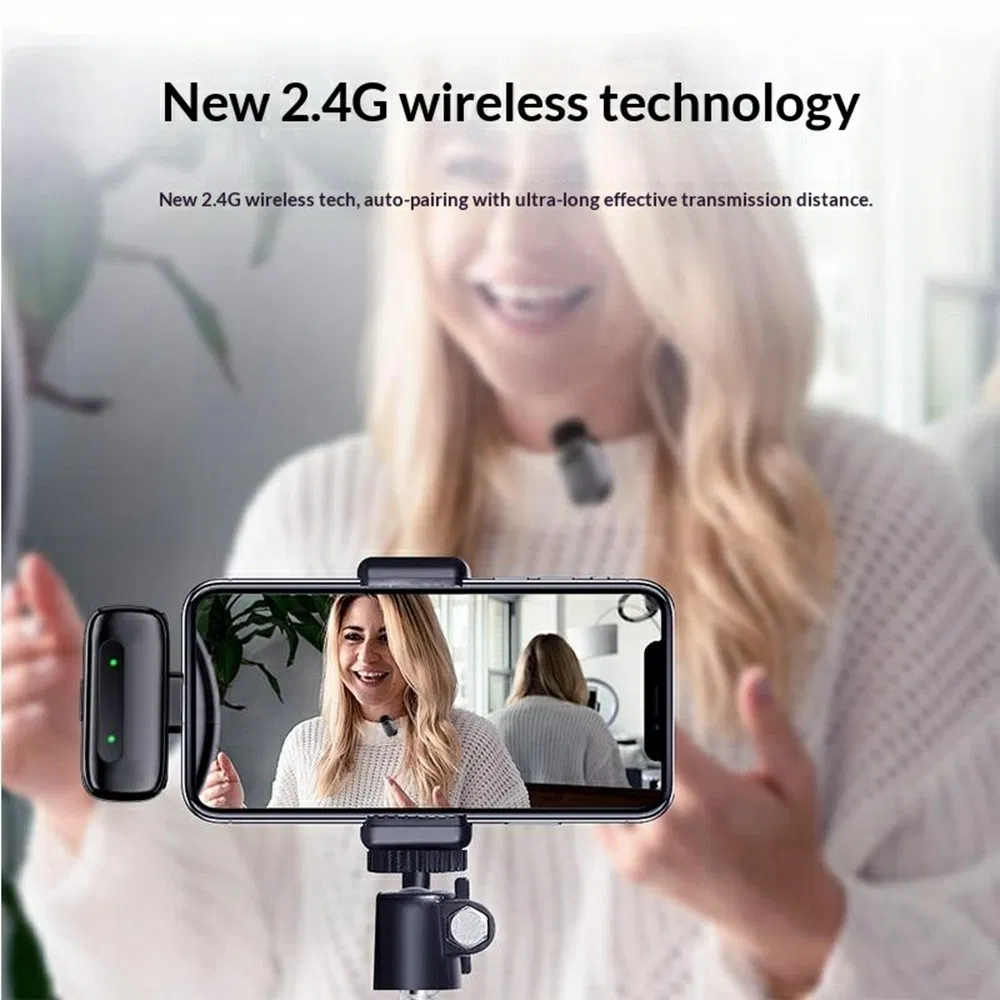 K20 Wireless Lavalier Microphone Type-C, Smart Noise Cancelling Mini Clip-on Mic for iPhone Android, Live Streaming, Vlogging & Recording