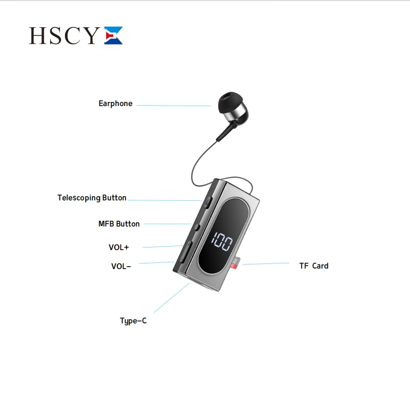 Collar Clip-on Bluetooth Earphones with TF Card Noise-Canceling Bluetooth Earbuds with Windproof Design for Professionals