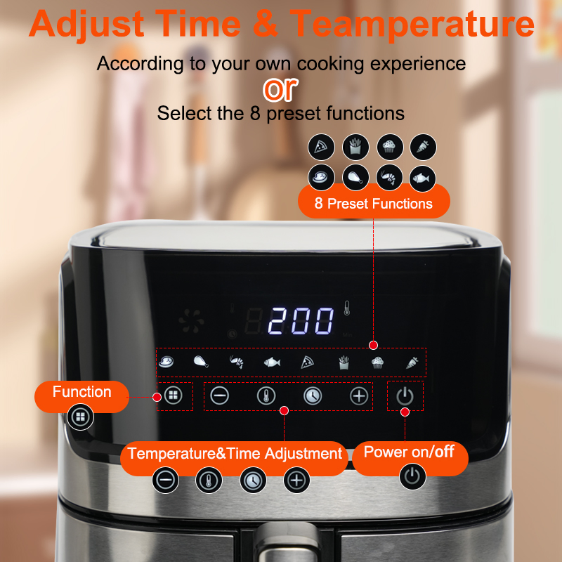 1 Year Touch Screen Customaized Digital Control Air Fryer Wholesale